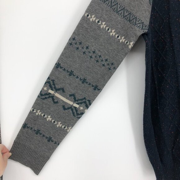 Fairwhale Navy Speckled crewneck sweater contrast stripe  grey brown sleeves Med - Picture 5 of 12